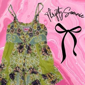 Johnny Was M Multicolor Floral Top green tie back tank